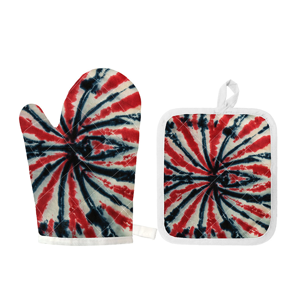 Black And Red Spider Tie Dye Print Oven Mitt And Pot Holder Set