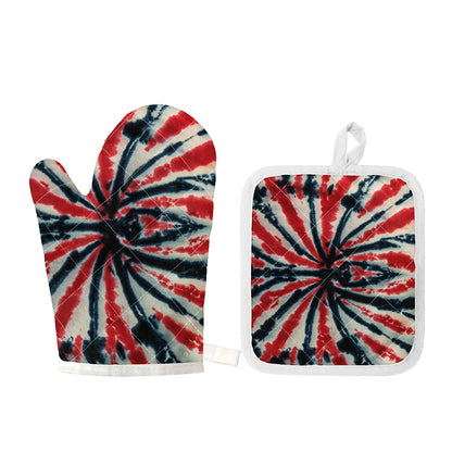 Black And Red Spider Tie Dye Print Oven Mitt And Pot Holder Set