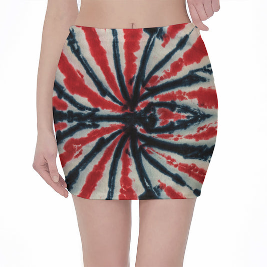 Black And Red Spider Tie Dye Print Pencil Mini Skirt