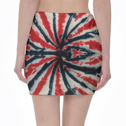 Black And Red Spider Tie Dye Print Pencil Mini Skirt