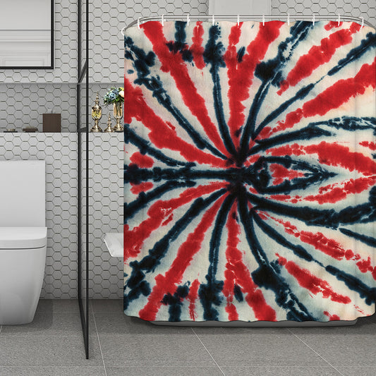 Black And Red Spider Tie Dye Print Polyester Shower Curtain