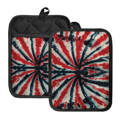 Black And Red Spider Tie Dye Print Pot Holders With Pocket