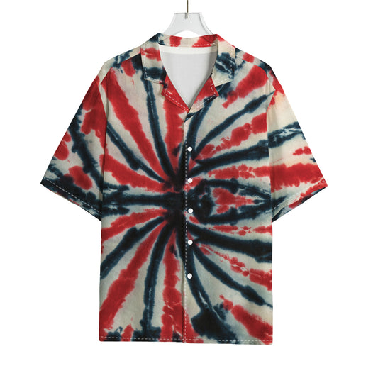 Black And Red Spider Tie Dye Print Rayon Hawaiian Shirt