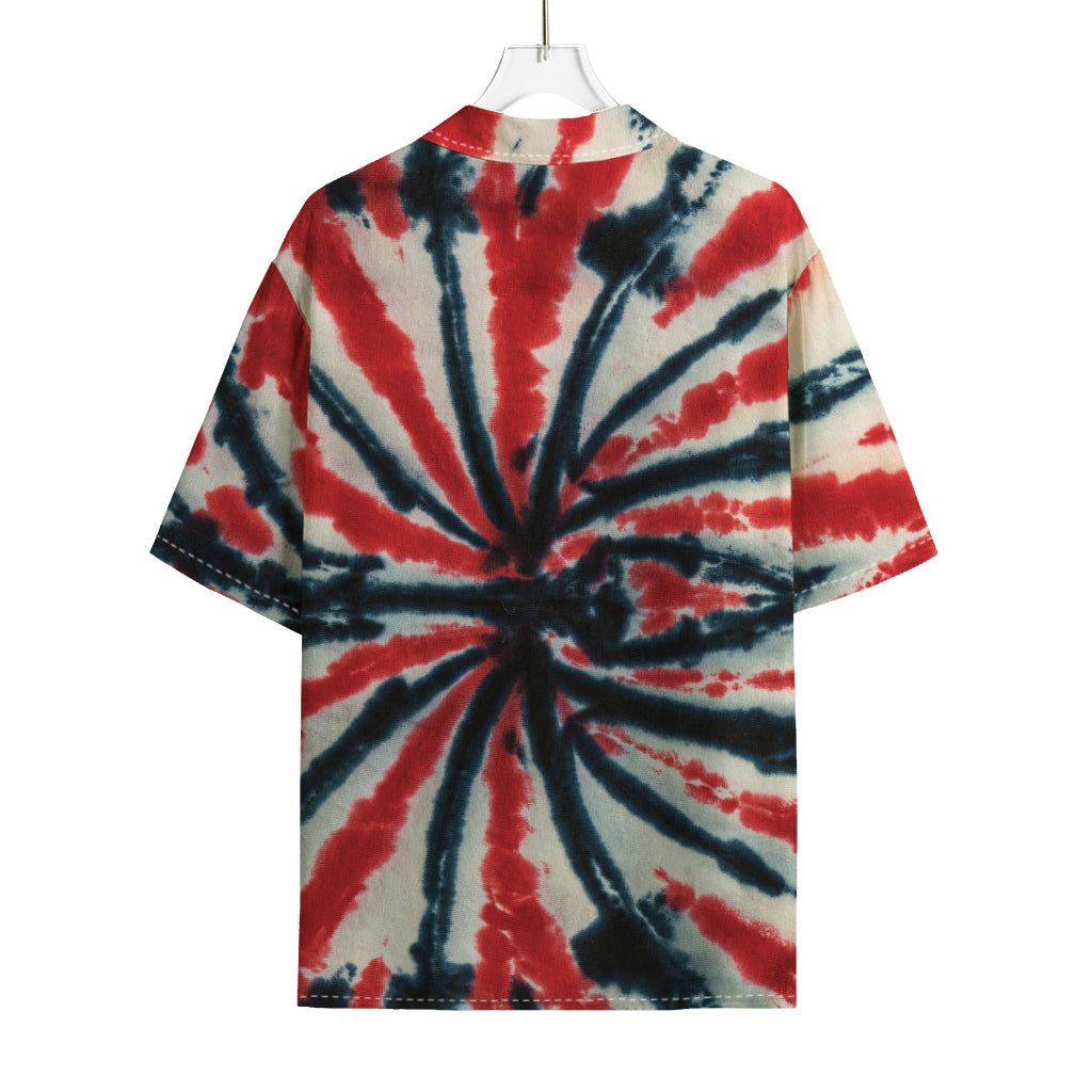 Black And Red Spider Tie Dye Print Rayon Hawaiian Shirt