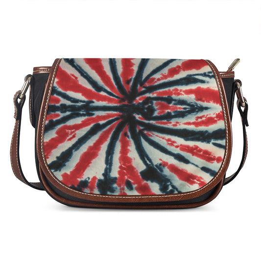 Black And Red Spider Tie Dye Print Saddle Bag