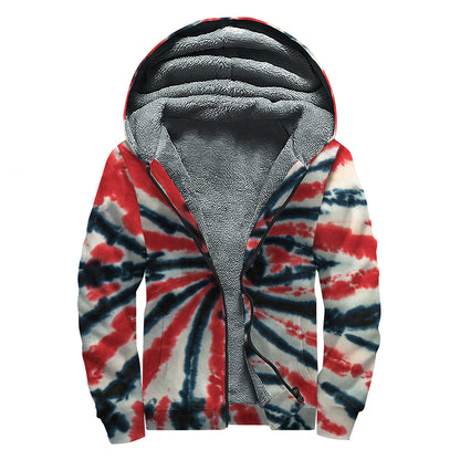 Black And Red Spider Tie Dye Print Sherpa Lined Zip Up Hoodie