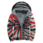 Black And Red Spider Tie Dye Print Sherpa Lined Zip Up Hoodie