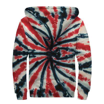 Black And Red Spider Tie Dye Print Sherpa Lined Zip Up Hoodie