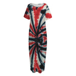 Black And Red Spider Tie Dye Print Short Sleeve Long Nightdress