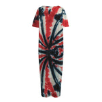Black And Red Spider Tie Dye Print Short Sleeve Long Nightdress