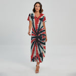 Black And Red Spider Tie Dye Print Short Sleeve Maxi Dress
