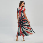 Black And Red Spider Tie Dye Print Short Sleeve Maxi Dress