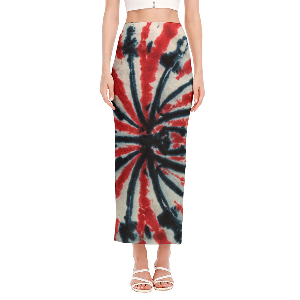 Black And Red Spider Tie Dye Print Side Slit Maxi Skirt