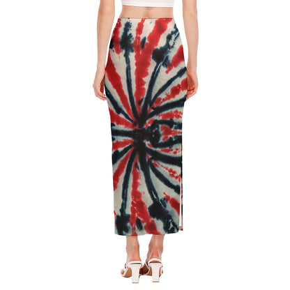 Black And Red Spider Tie Dye Print Side Slit Maxi Skirt