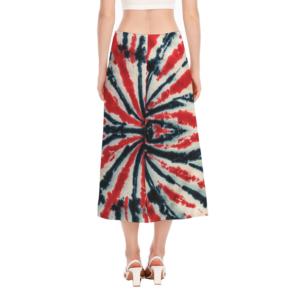 Black And Red Spider Tie Dye Print Side Slit Midi Skirt