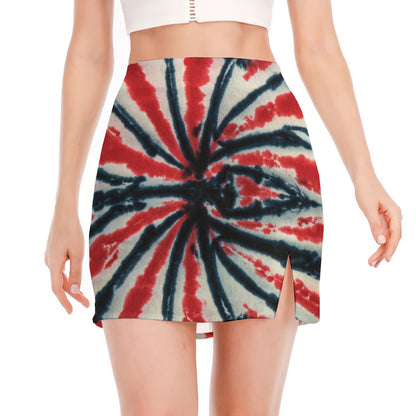 Black And Red Spider Tie Dye Print Side Slit Mini Skirt