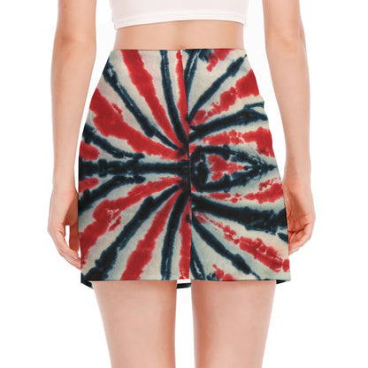 Black And Red Spider Tie Dye Print Side Slit Mini Skirt