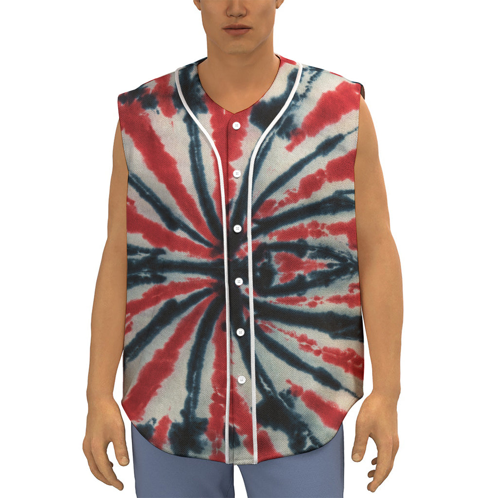 Black And Red Spider Tie Dye Print Sleeveless Baseball Jersey