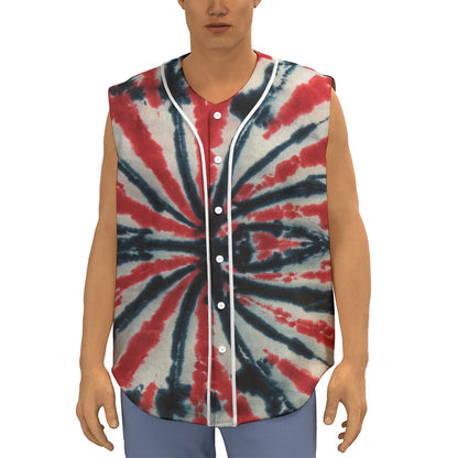 Black And Red Spider Tie Dye Print Sleeveless Baseball Jersey