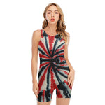 Black And Red Spider Tie Dye Print Sleeveless One Piece Swimsuit