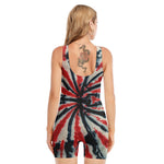 Black And Red Spider Tie Dye Print Sleeveless One Piece Swimsuit