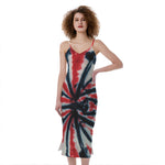 Black And Red Spider Tie Dye Print Slim Fit Midi Cami Dress