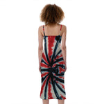 Black And Red Spider Tie Dye Print Slim Fit Midi Cami Dress