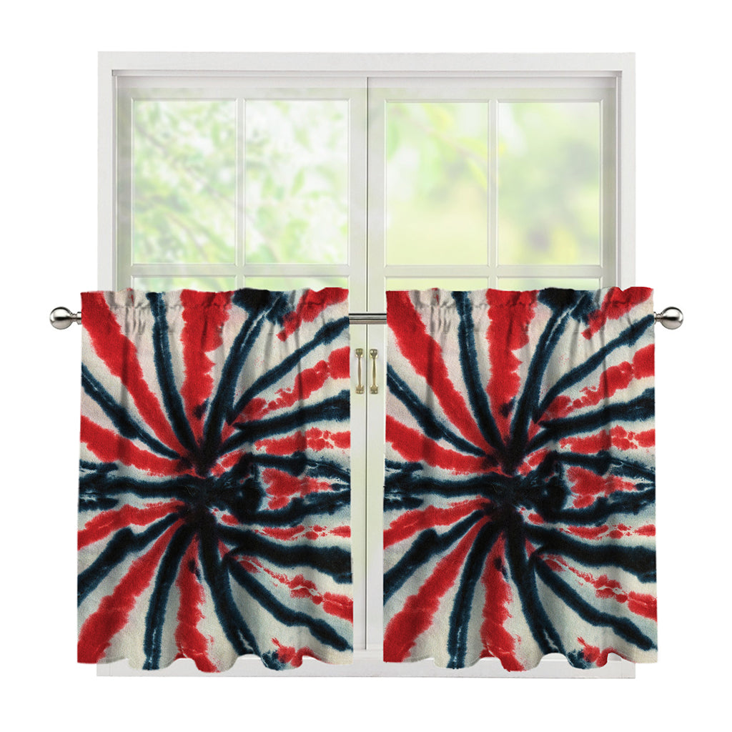 Black And Red Spider Tie Dye Print Tier Curtains