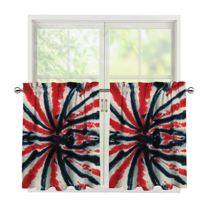 Black And Red Spider Tie Dye Print Tier Curtains
