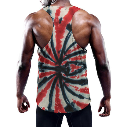 Black And Red Spider Tie Dye Print Training Tank Top