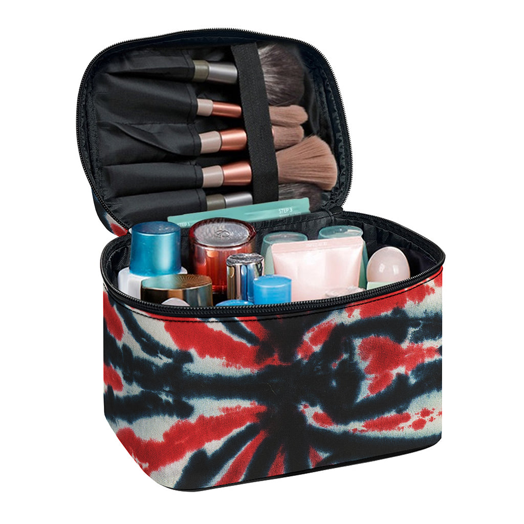 Black And Red Spider Tie Dye Print Travel Makeup Bag