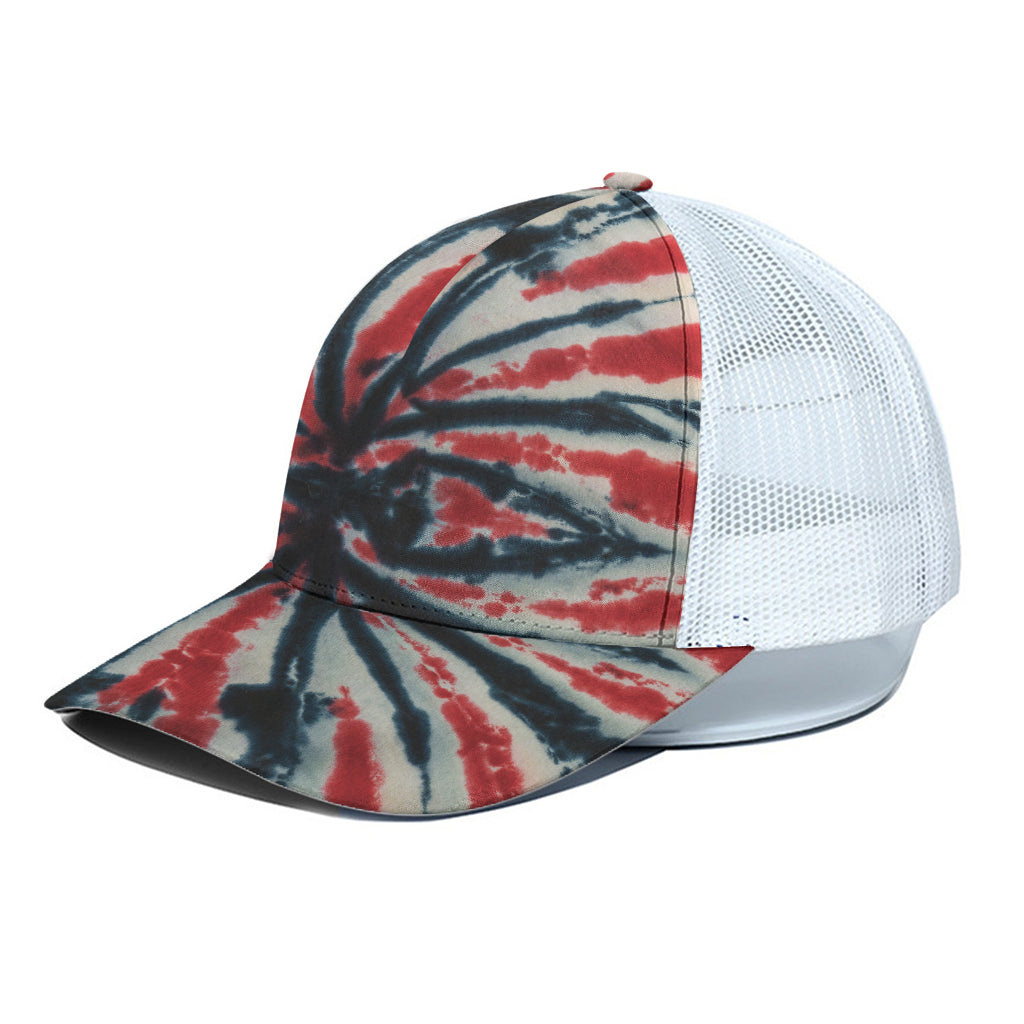 Black And Red Spider Tie Dye Print White Mesh Trucker Cap