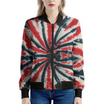 Black And Red Spider Tie Dye Print Women's Bomber Jacket