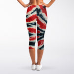Black And Red Spider Tie Dye Print Women's Capri Leggings