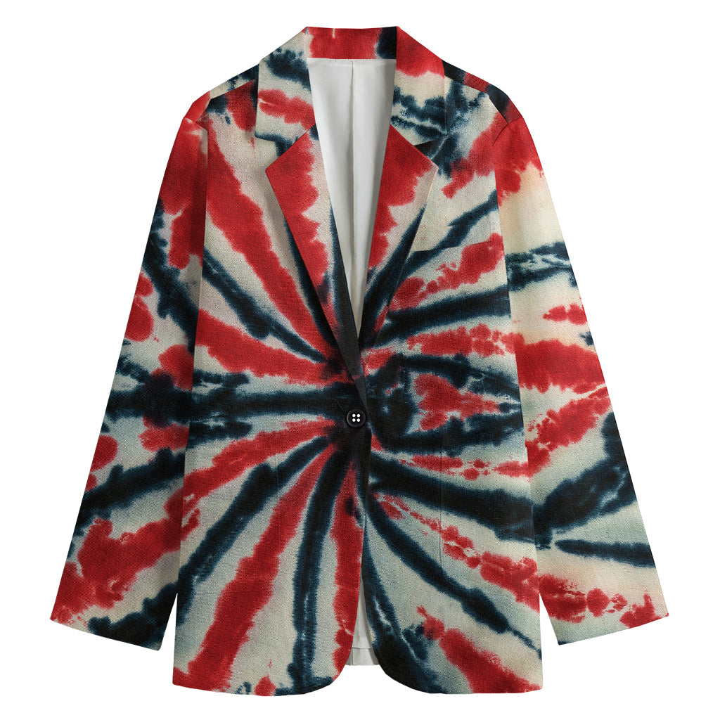 Black And Red Spider Tie Dye Print Women's Cotton Blazer