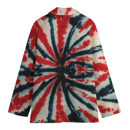 Black And Red Spider Tie Dye Print Women's Cotton Blazer