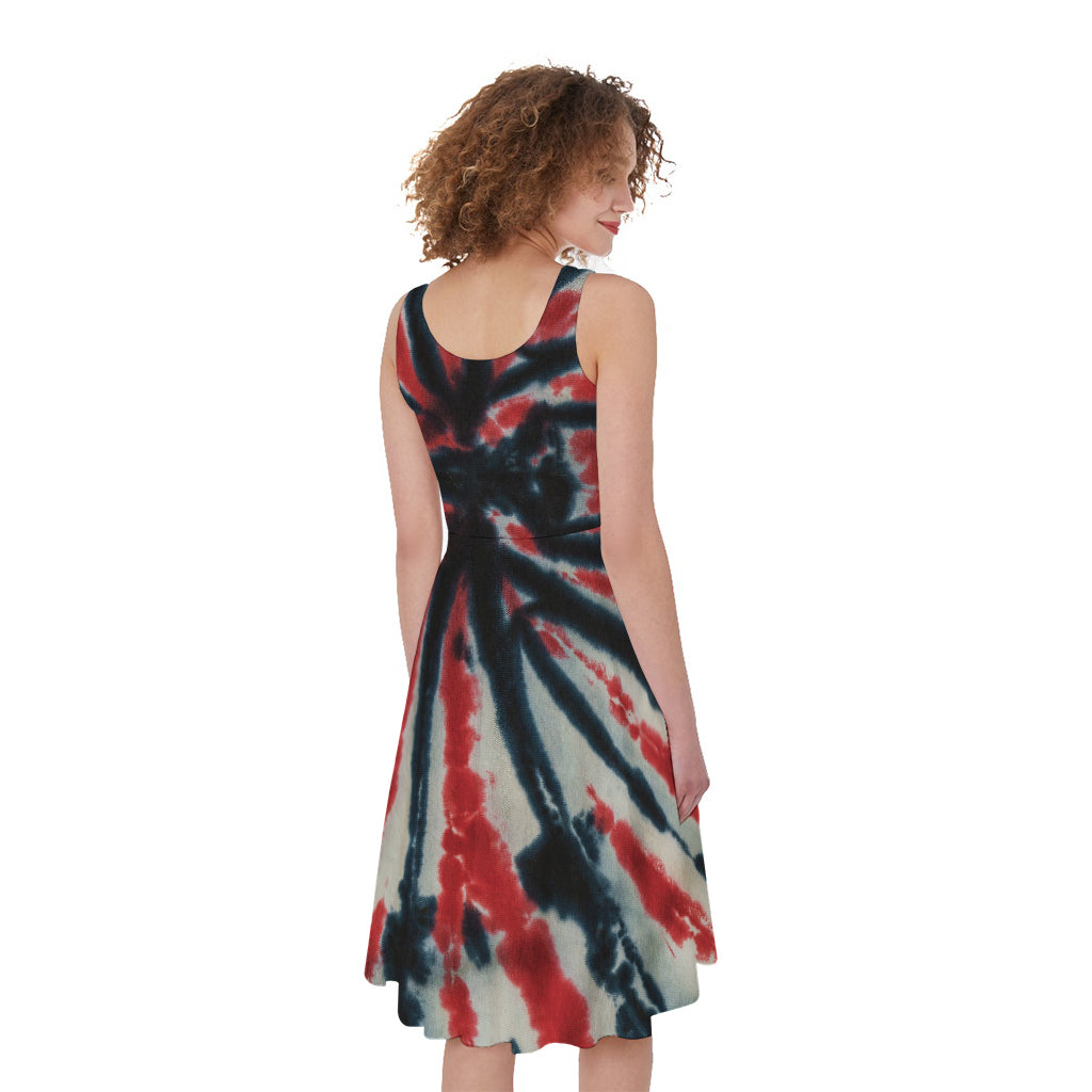 Black And Red Spider Tie Dye Print Women's Sleeveless Dress