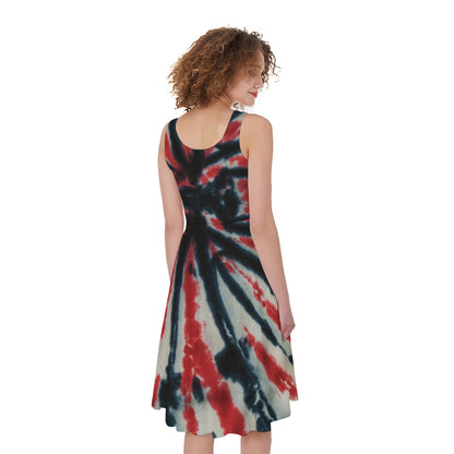 Black And Red Spider Tie Dye Print Women's Sleeveless Dress