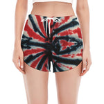 Black And Red Spider Tie Dye Print Women's Split Running Shorts