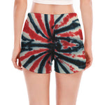 Black And Red Spider Tie Dye Print Women's Split Running Shorts