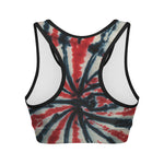 Black And Red Spider Tie Dye Print Women's Sports Bra