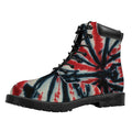 Black And Red Spider Tie Dye Print Padded Collar Lace Up Boots