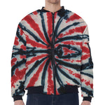 Black And Red Spider Tie Dye Print Zip Sleeve Bomber Jacket