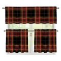 Black And Red Stewart Tartan Print 3 Piece Kitchen Curtains