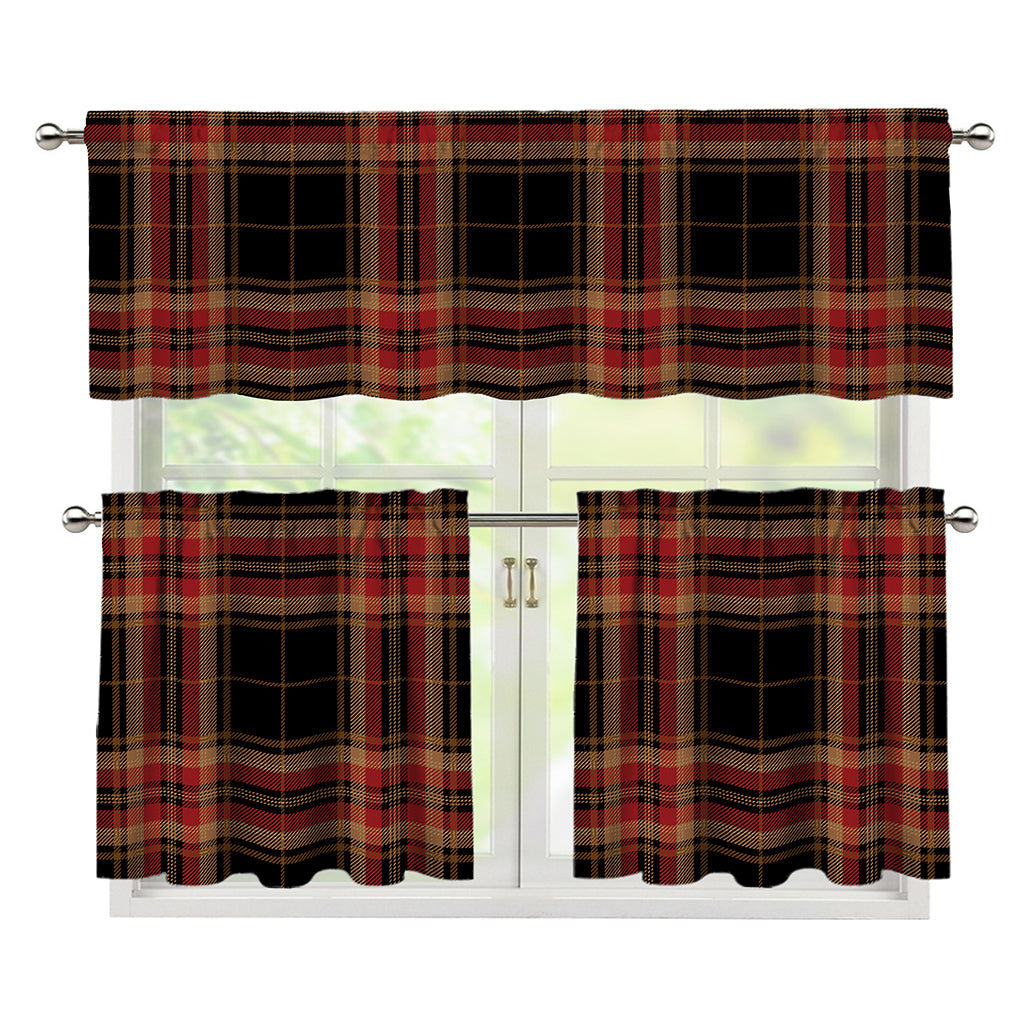 Black And Red Stewart Tartan Print 3 Piece Kitchen Curtains