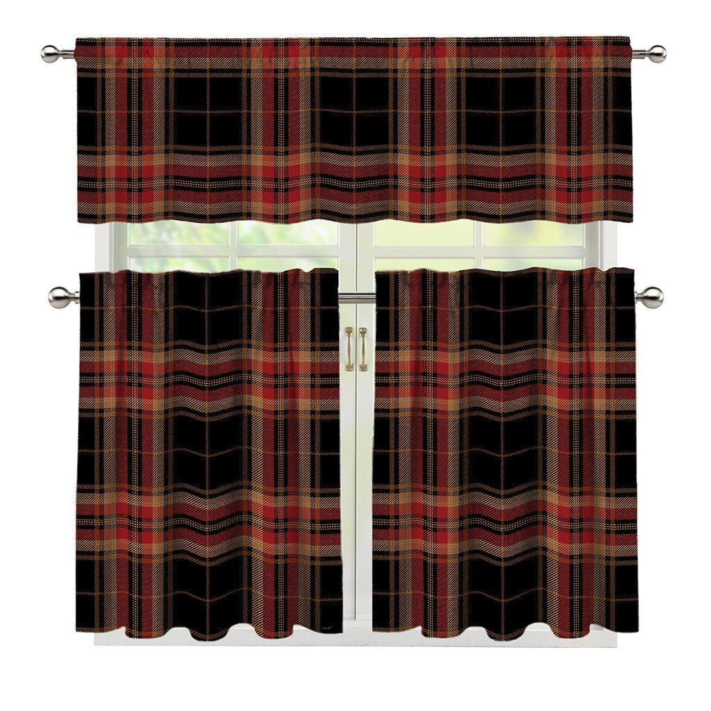 Black And Red Stewart Tartan Print 3 Piece Kitchen Curtains