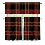 Black And Red Stewart Tartan Print 3 Piece Kitchen Curtains