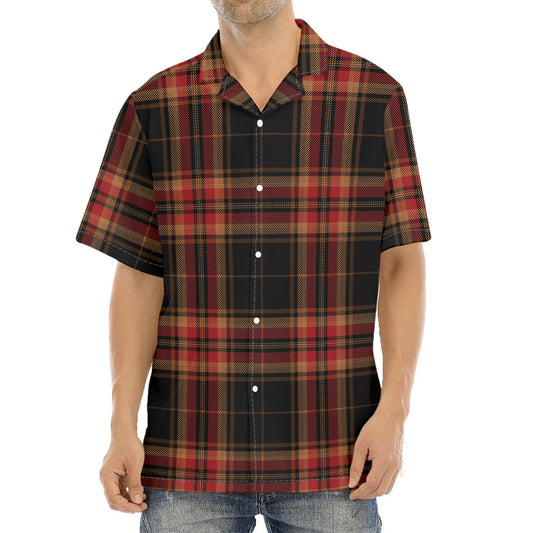 Black And Red Stewart Tartan Print Aloha Shirt