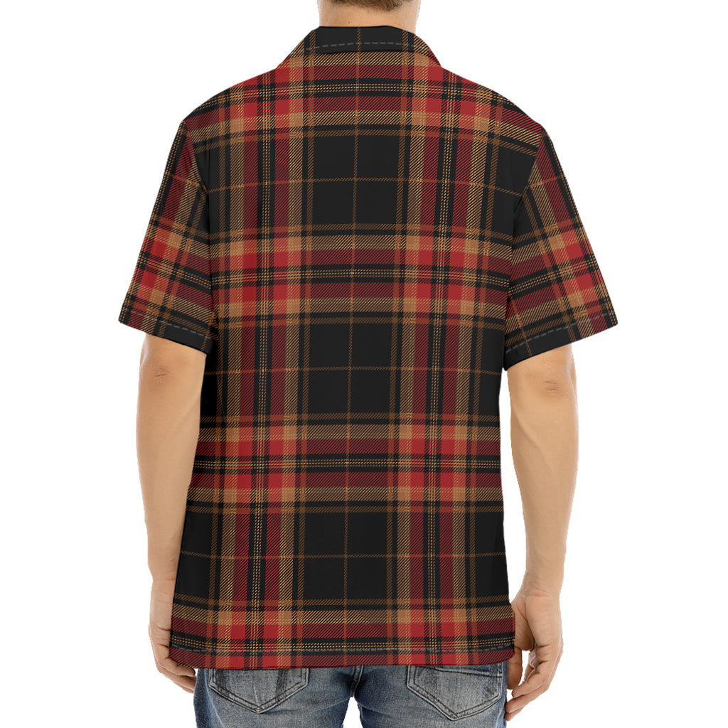 Black And Red Stewart Tartan Print Aloha Shirt