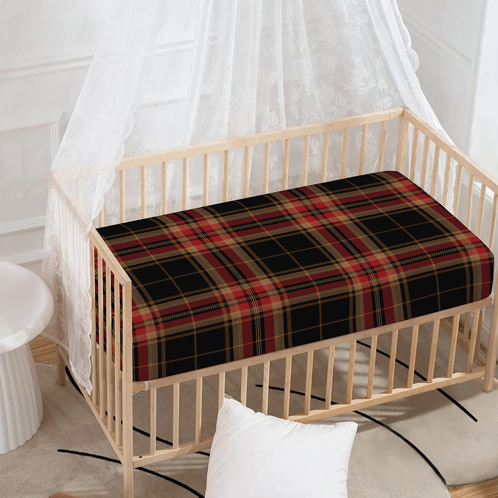 Black And Red Stewart Tartan Print Baby Crib Sheet